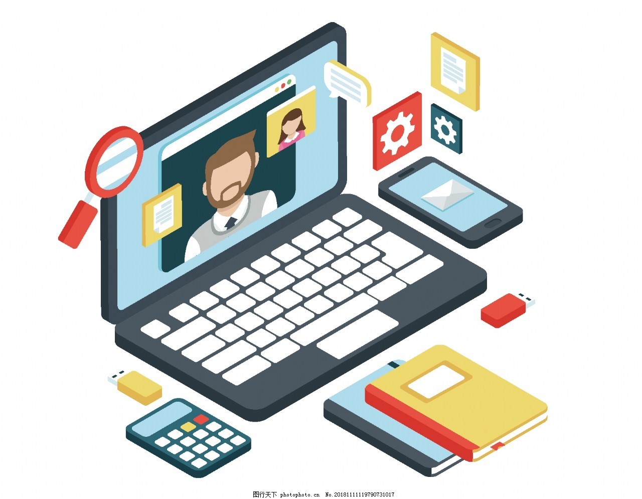 卡通电脑笔记本元素 计算机的创新设计趋势